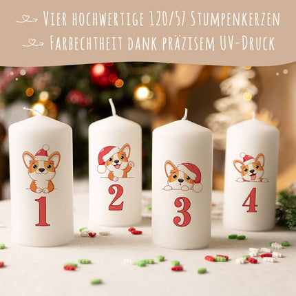 SEO. Kleine Kerzen "Advent Hunde" - Adventskerzen im 4er Set - Linkreich