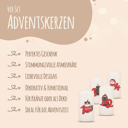 SEO. Kleine Kerzen "Advent Katzen" - Adventskerzen im 4er Set - Linkreich