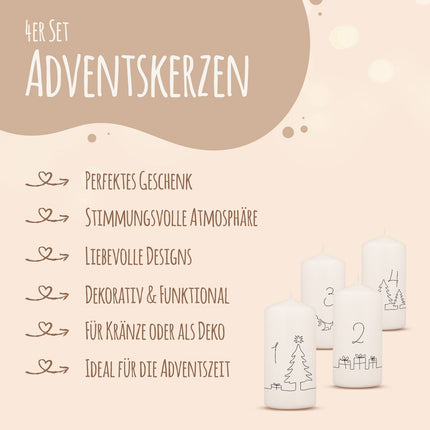 SEO. Kleine Kerzen "Advent Linie" - Adventskerzen im 4er Set - Linkreich