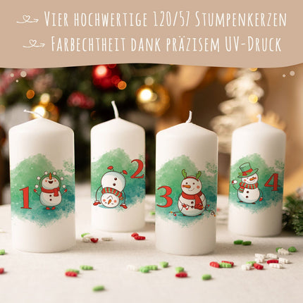 SEO. Kleine Kerzen "Advent Schneemann" - Adventskerzen im 4er Set - Linkreich