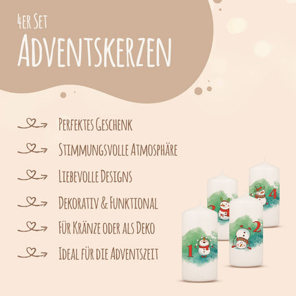 SEO. Kleine Kerzen "Advent Schneemann" - Adventskerzen im 4er Set - Linkreich