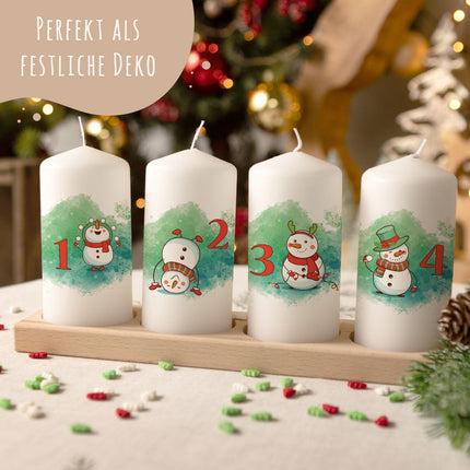 SEO. Kleine Kerzen "Advent Schneemann" - Adventskerzen im 4er Set - Linkreich