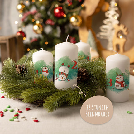 SEO. Kleine Kerzen "Advent Schneemann" - Adventskerzen im 4er Set - Linkreich