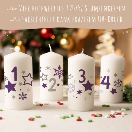 SEO. Kleine Kerzen "Advent Sterne" - Adventskerzen im 4er Set - Grün Linkreich