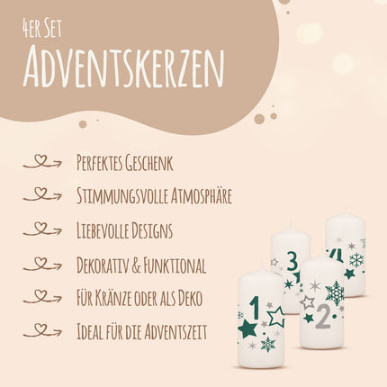 SEO. Kleine Kerzen "Advent Sterne" - Adventskerzen im 4er Set - Rot Linkreich