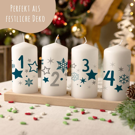 SEO. Kleine Kerzen "Advent Sterne" - Adventskerzen im 4er Set - Grün Linkreich