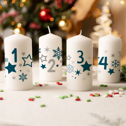 SEO. Kleine Kerzen "Advent Sterne" - Adventskerzen im 4er Set - Petrol Linkreich