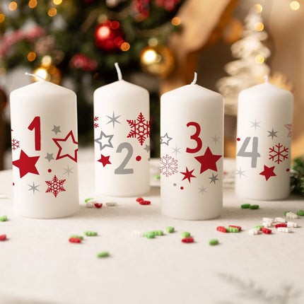 SEO. Kleine Kerzen "Advent Sterne" - Adventskerzen im 4er Set - Rot Linkreich