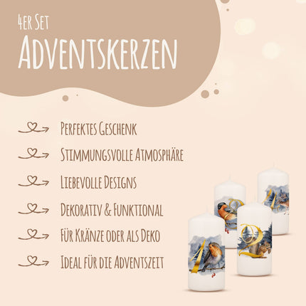 SEO. Kleine Kerzen "Advent Tiere" - Adventskerzen im 4er Set - Linkreich