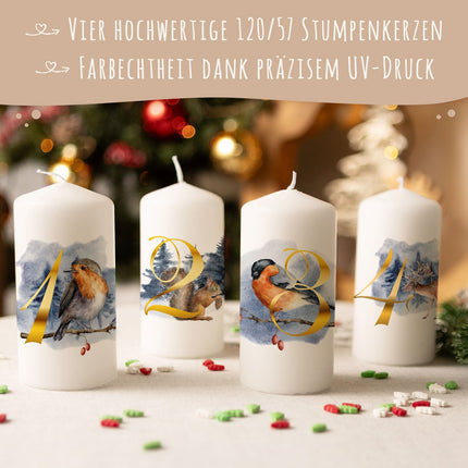 SEO. Kleine Kerzen "Advent Tiere" - Adventskerzen im 4er Set - Linkreich