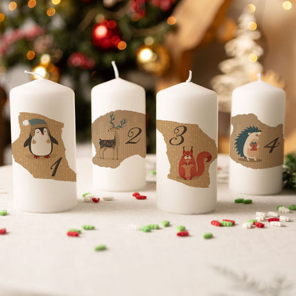 SEO. Kleine Kerzen "Advent Tiere Vintage" - Adventskerzen im 4er Set - Linkreich