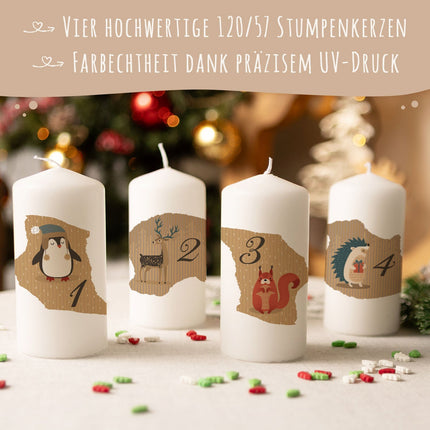 SEO. Kleine Kerzen "Advent Tiere Vintage" - Adventskerzen im 4er Set - Linkreich