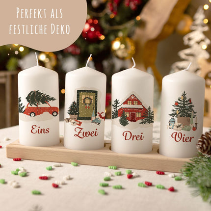 SEO. Kleine Kerzen "Advent Weihnachtsmotive" - Adventskerzen im 4er Set - Linkreich