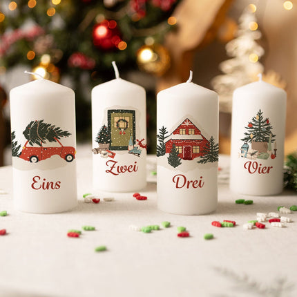 SEO. Kleine Kerzen "Advent Weihnachtsmotive" - Adventskerzen im 4er Set - Linkreich