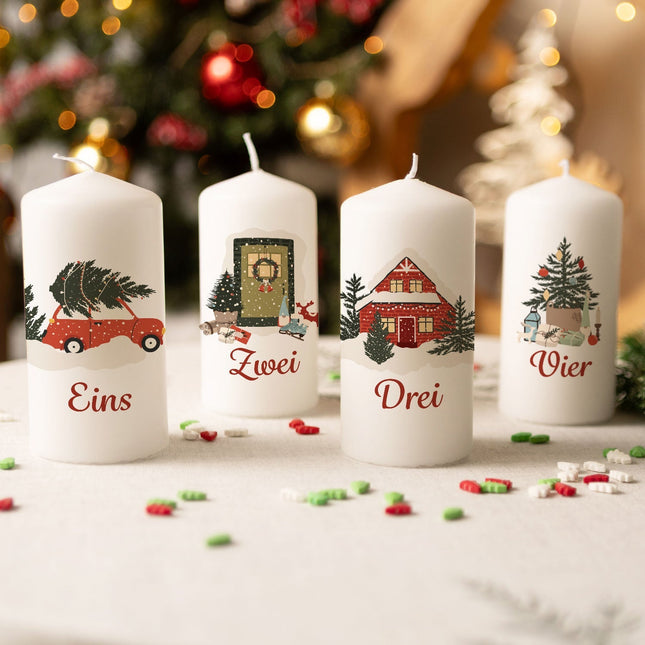 SEO. Kleine Kerzen "Advent Weihnachtsmotive" - Adventskerzen im 4er Set - Linkreich