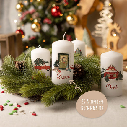 SEO. Kleine Kerzen "Advent Weihnachtsmotive" - Adventskerzen im 4er Set - Linkreich