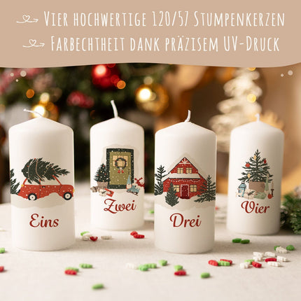 SEO. Kleine Kerzen "Advent Weihnachtsmotive" - Adventskerzen im 4er Set - Linkreich