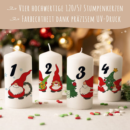 SEO. Kleine Kerzen "Advent Wichtel" - Adventskerzen im 4er Set - Linkreich