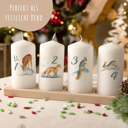 SEO. Kleine Kerzen "Advent Wintertiere Aquarell" - Adventskerzen im 4er Set - Linkreich