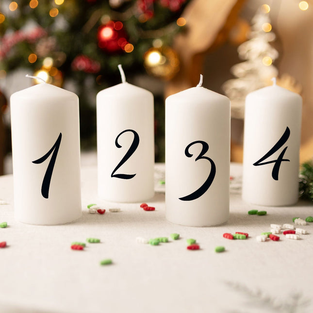 SEO. Kleine Kerzen "Advent Ziffern" - Adventskerzen im 4er Set - Zahlen Linkreich