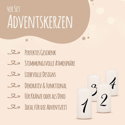 SEO. Kleine Kerzen "Advent Ziffern" - Adventskerzen im 4er Set - Zahlen Linkreich