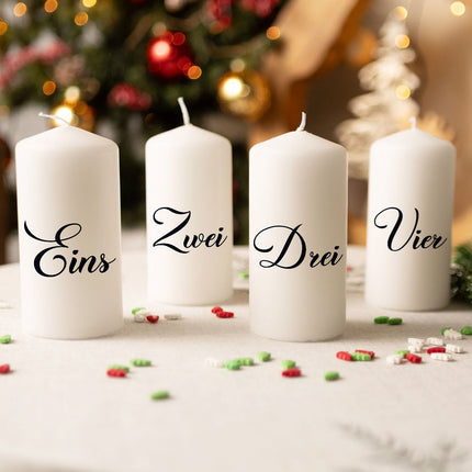 SEO. Kleine Kerzen "Advent Ziffern" - Adventskerzen im 4er Set - Ausgeschrieben Linkreich