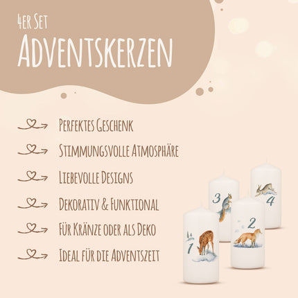 SEO. Kleine Kerzen "Boho" - Adventskerzen im 4er Set - Linkreich