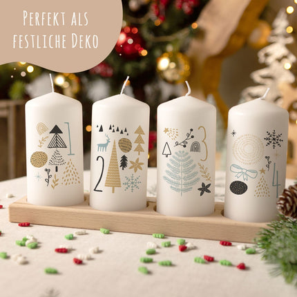 SEO. Kleine Kerzen "Boho" - Adventskerzen im 4er Set - Linkreich