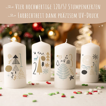 SEO. Kleine Kerzen "Boho" - Adventskerzen im 4er Set - Linkreich