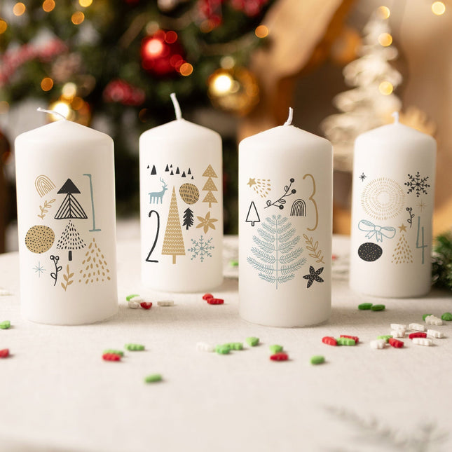 SEO. Kleine Kerzen "Boho" - Adventskerzen im 4er Set - Linkreich