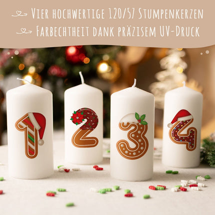 SEO. Kleine Kerzen "Lebkuchen" - Adventskerzen im 4er Set - Linkreich