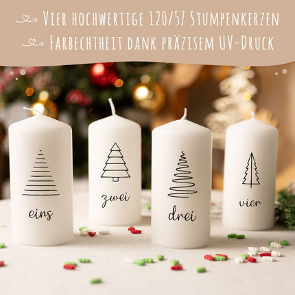 SEO. Kleine Kerzen "Tannenbäume" - Adventskerzen im 4er Set - Linkreich