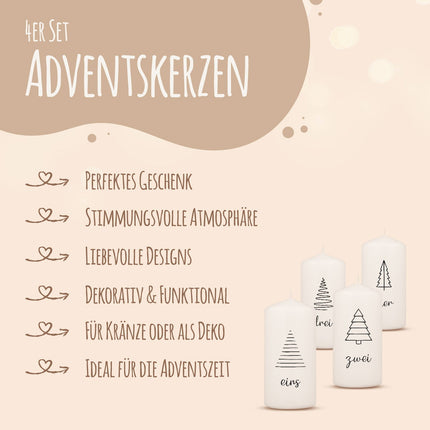 SEO. Kleine Kerzen "Tannenbäume" - Adventskerzen im 4er Set - Linkreich