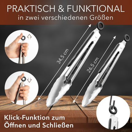 Koch - und Grillzange aus Edelstahl - 2er Set Schwarz (Kochzangen) kaufen bei Linkreich – Jetzt entdecken!