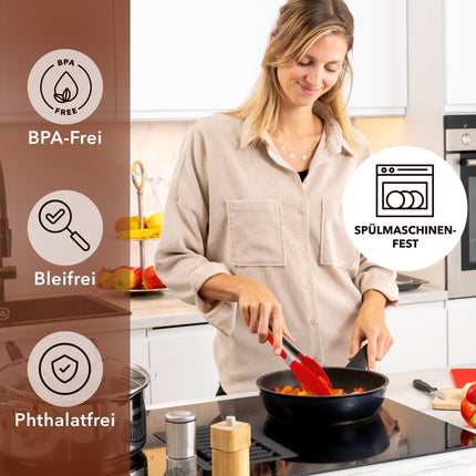 Koch - und Grillzange mit integriertem Standfuß aus Edelstahl & Silikon - 2er Set Rot (Kochzangen) kaufen bei Linkreich – Jetzt entdecken!