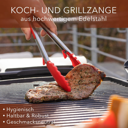 Koch - und Grillzange mit integriertem Standfuß aus Edelstahl & Silikon - 2er Set Rot (Kochzangen) kaufen bei Linkreich – Jetzt entdecken!