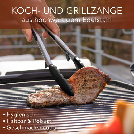 Koch - und Grillzange mit integriertem Standfuß aus Edelstahl & Silikon - 2er Set Schwarz (Kochzangen) kaufen bei Linkreich – Jetzt entdecken!