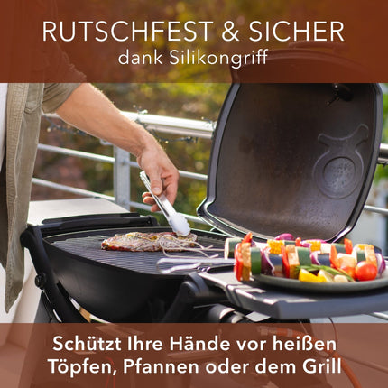 Koch - und Grillzange mit integriertem Standfuß aus Edelstahl & Silikon - 2er Set Schwarz (Kochzangen) kaufen bei Linkreich – Jetzt entdecken!