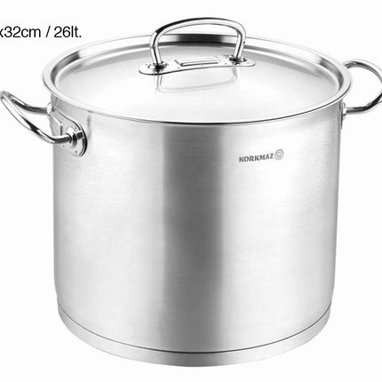 Korkmaz Proline Gastro Kochtopf extra tief 32 x 32 cm, 26 l – Edelstahl 18/10, Induktion