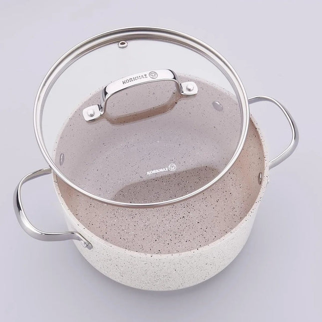 Korkmaz Granita flacher Kochtopf 28 cm 4 l – Kısa Tencere, Antihaftbeschichtung, Induktion