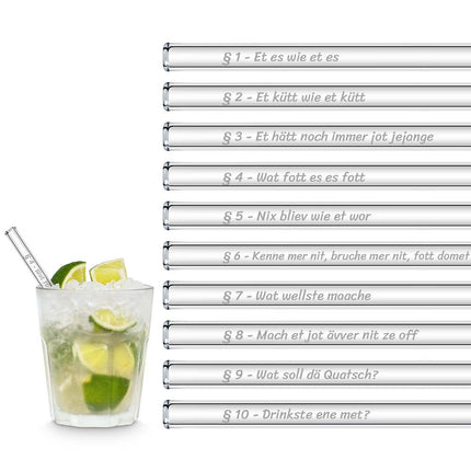 Köln Sprüche Glasstrohhalme Party Set mit 20 Köln Karneval Fasching Rheinische Grundgesetz (Glastrinkhalme) kaufen bei Linkreich – Jetzt entdecken!