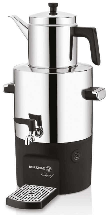 Korkmaz Caysef Samowar Inox / Chrome – 5L Wasserkocher & 2L Teekanne, 2000W, Edelstahl - Linkreich