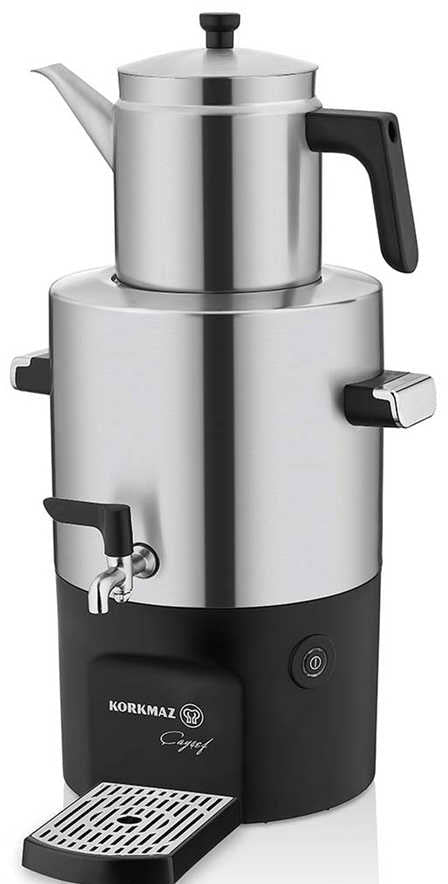 Korkmaz Caysef Samowar Inox / Chrome – 5L Wasserkocher & 2L Teekanne, 2000W, Edelstahl - Matt Linkreich