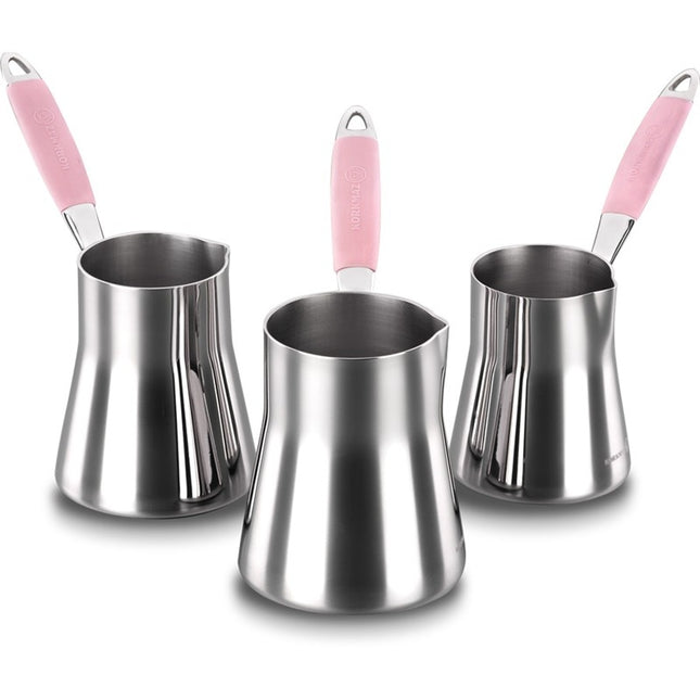 Korkmaz Coffee Pot Set Pink Cezve Takimi aus Edelstahl Induktionsgeeignet Flora