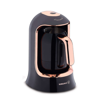 Korkmaz Deluxe Kaffeemaschine – 4 Tassen, 400W, Edelstahlkanne & Kupfer-Design