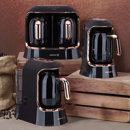 Korkmaz Deluxe Kaffeemaschine im Kupfer-Design mit Edelstahlkanne – 4 Tassen, 400W, jetzt bei Linkreich kaufen