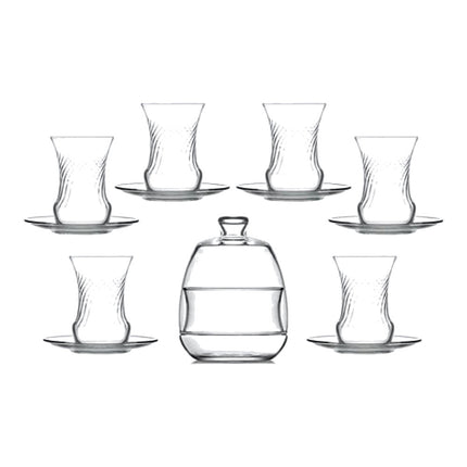 Korkmaz Demmatik Smart Teekocher-Set 1,7 L mit Glaskanne 1,2 L & Lav Inci Teegläser 6er mit Untertellern, Schwarz