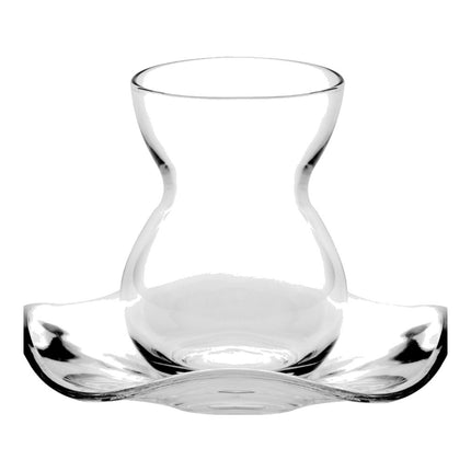 Korkmaz Demmatik Smart Teekocher-Set 1,7 L mit Glaskanne 1,2 L & Paşabahçe Dantel Teegläser 6er mit Untertellern, Schwar