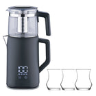 Korkmaz Demmatik Smart Teekocher-Set 1,7 L mit Glaskanne 1,2 L & Lav Eda Teegläser 6er, Schwarz