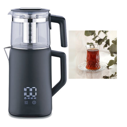 Korkmaz Demmatik Smart Teekocher-Set 1,7 L mit Glaskanne 1,2 L & Lav Odin Teegläser 6er, Schwarz